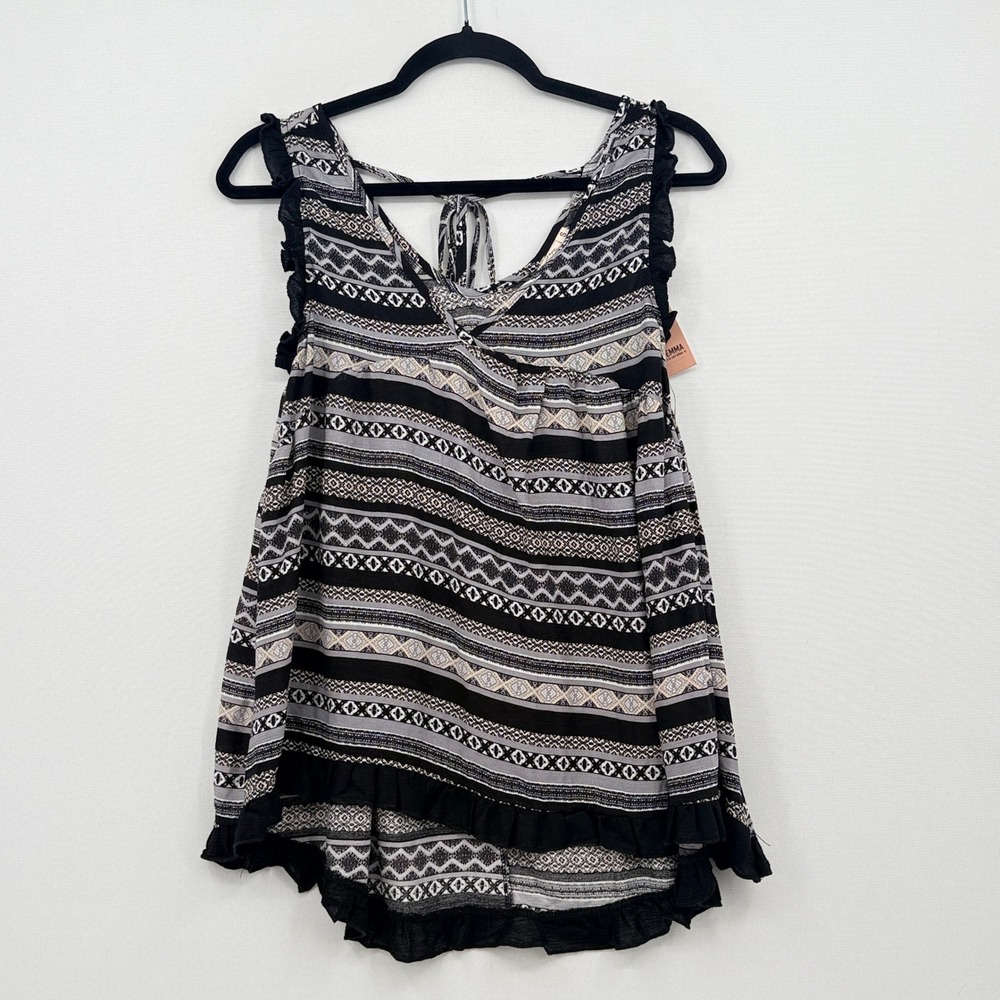 Grace & Emma Sleeveless Top Womens Small Black White Boho Ruffle Cowgirl NEW